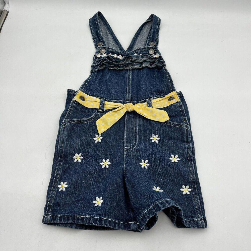 Girl Kid Toddler Denim Jean Floral Yellow White Overalls Sz 6x